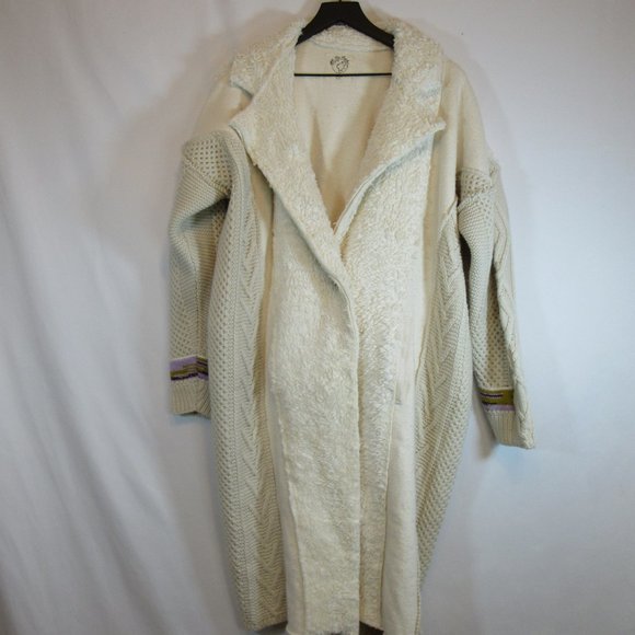 Free People Cream Knit Sweater Coat Mid Length Cardigan - Picture 1 of 12